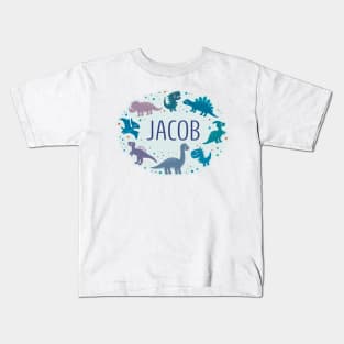 Jacob name surrounded by dinosaurs Kids T-Shirt